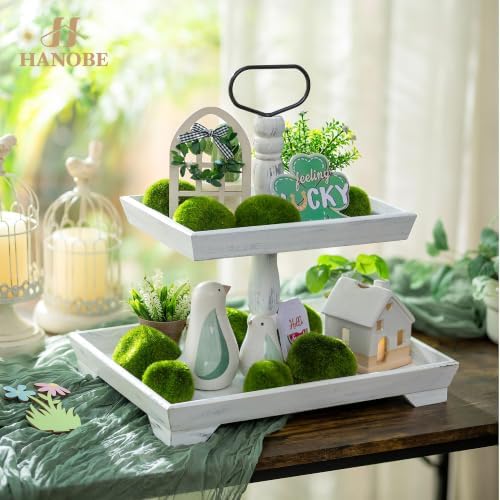 Hanobe 2 Tiered Decorative Tray Stand for Coastal Beach Coffee Table