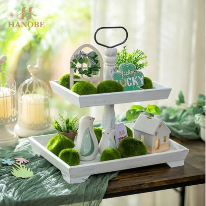 Hanobe 2 Tiered Decorative Tray Stand for Coastal Beach Coffee Table