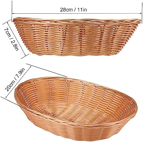 12 Pack Oval Poly Wicker Basket, 10.6x7.9x2.4 Inch Poly Wicker Bread