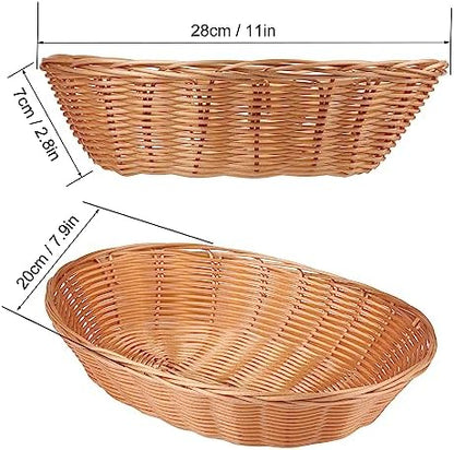 12 Pack Oval Poly Wicker Basket, 10.6x7.9x2.4 Inch Poly Wicker Bread