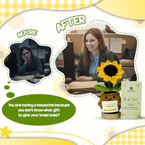 Emotional Support Crochet Sunflower - Cute Positive Desk Decor &