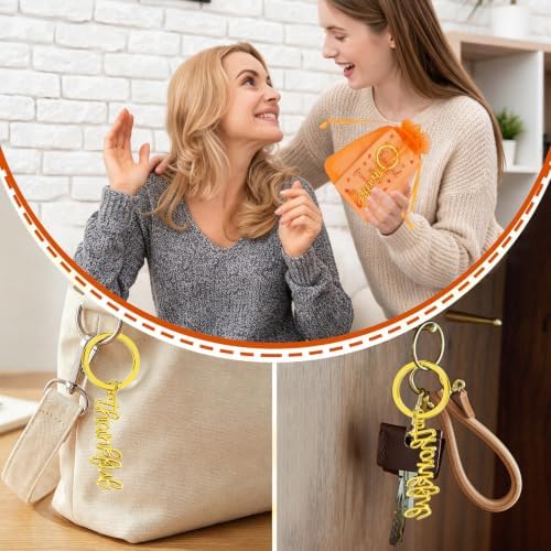 12 Pcs Fall Thanksgiving Gold Keychains Thank You Gifts Bulk