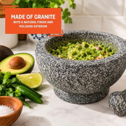 IMUSA 8.5" Traditional Heavy Duty Polished Granite Molcajete for Fresh