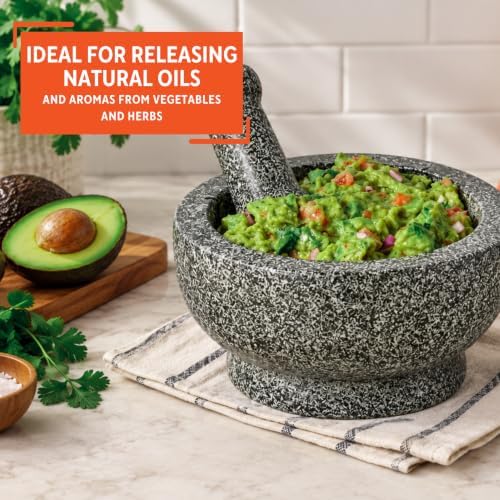 IMUSA 8.5" Traditional Heavy Duty Polished Granite Molcajete for Fresh