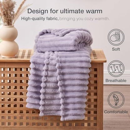 EXQ Home Stripe Jacquard Throw Blanket Light Purple for Couch Gentle
