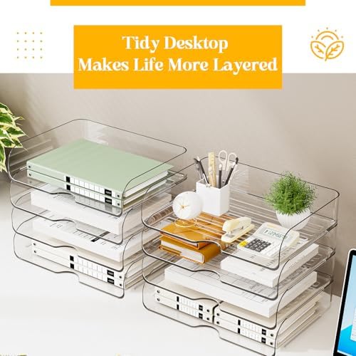 HIYOHIYO Clear Office Desk Organizer for A4 Letter Paper, 4 Tier