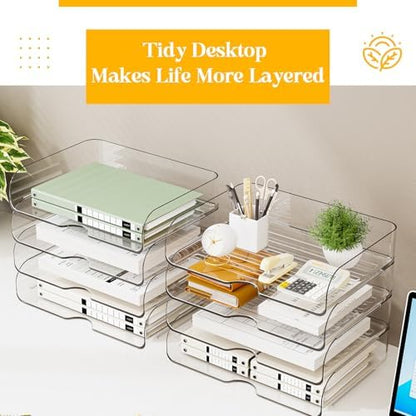 HIYOHIYO Clear Office Desk Organizer for A4 Letter Paper, 4 Tier