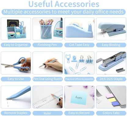12 in 1 Blue Desk Organizers & Office Supplies Set for Office Home