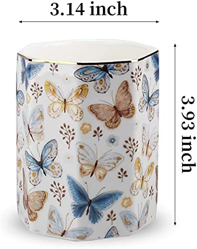 Jwest Pen Holder, Ceramic Shiny Gold Graphic Butterfly Pattern Pencil