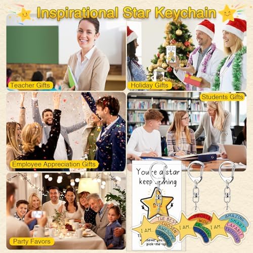Henoyso Inspirational Star Keychain Bulk, Rainbow Appreciation Gift