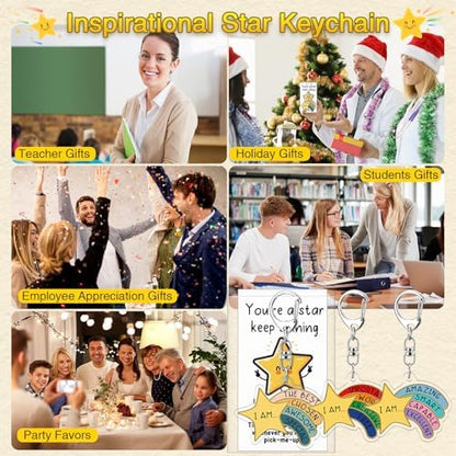Henoyso Inspirational Star Keychain Bulk, Rainbow Appreciation Gift