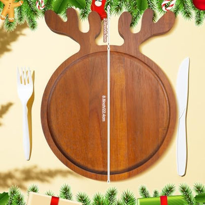 Kigley 4 Pack Christmas Charcuterie Boards, 8.8 Inch Wooden Reindeer