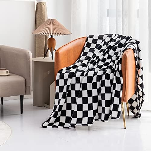 LOMAO Throw Blankets Flannel Blanket with Checkerboard Grid Pattern