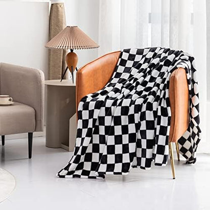 LOMAO Throw Blankets Flannel Blanket with Checkerboard Grid Pattern
