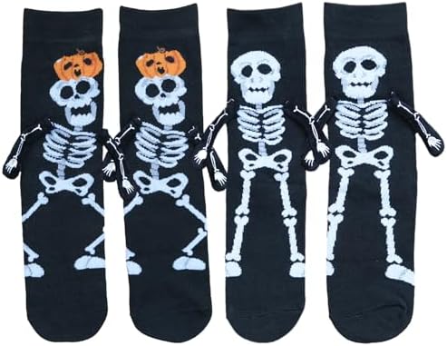 2 Pairs Halloween Holding Hands Socks Ghost Spooky Couple Socks for