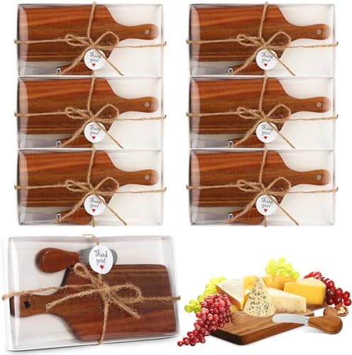 Tioncy 6 Pack Mini Cheese Board with Knife Set, Gift Boxes,Acacia Wood