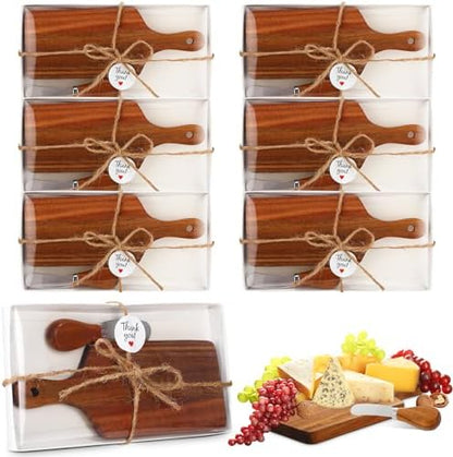 Tioncy 6 Pack Mini Cheese Board with Knife Set, Gift Boxes,Acacia Wood