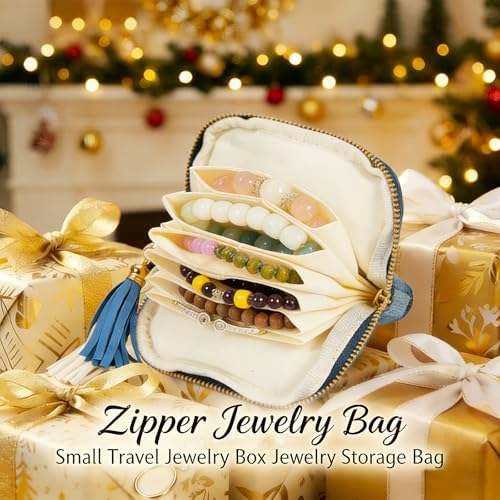 Travel Jewelry Case Small with Tassel Zipper, Soft Velvet Travel