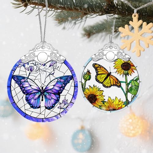 Butterfly Ornament, Stained Glass Christmas Decorations, Christmas