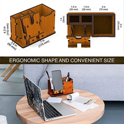 Personalized Wooden Pen Holder for Desk with Cell Phone Holder Wood
