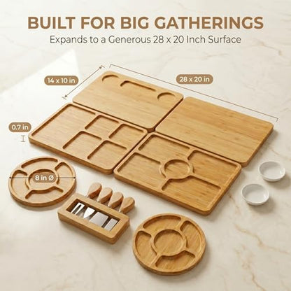 Large Bamboo Charcuterie Board Set, Cheese Board Gift Set & Knives