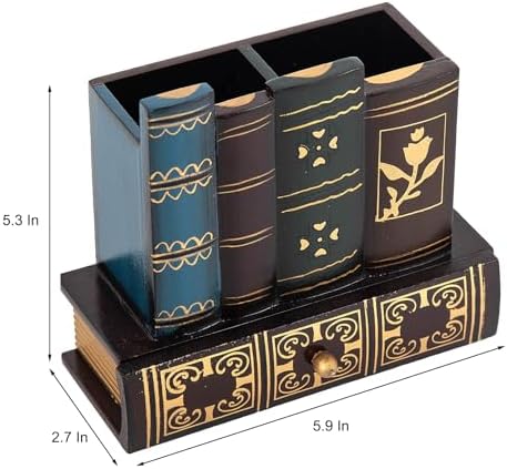 Decorative Pencil and Pen Holder with Storage Drawer, Wooden Desk