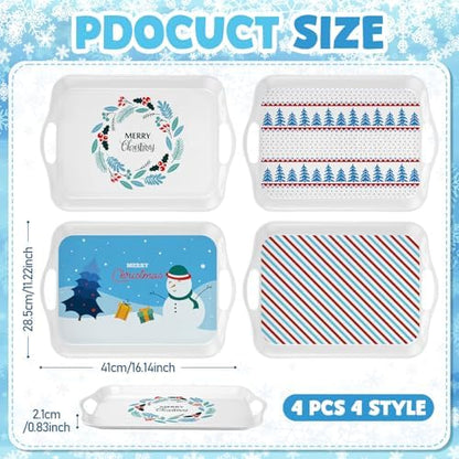 Bokon 4 Pcs Winter Xmas Serving Tray with Handle 16"x 11" Large