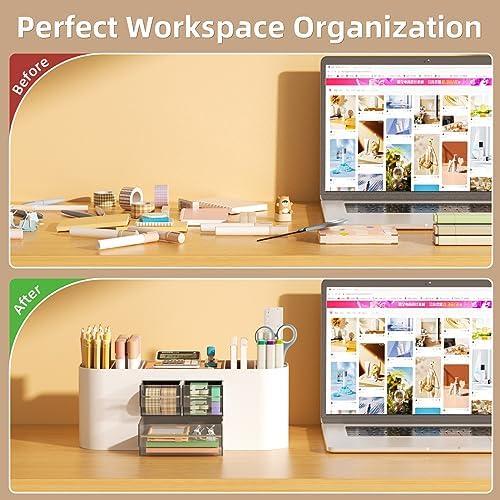 Marbrasse Desk Organizer Pen Holder for Desk with 3 Drawers