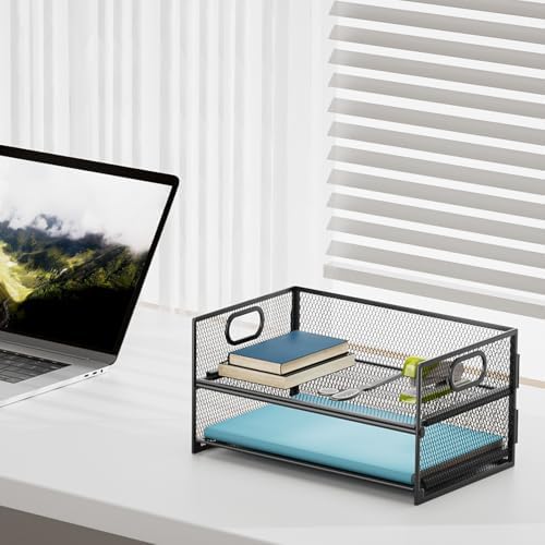 Marbrasse 2 Tier Paper Organizer Letter Tray, Mesh File Organizer with