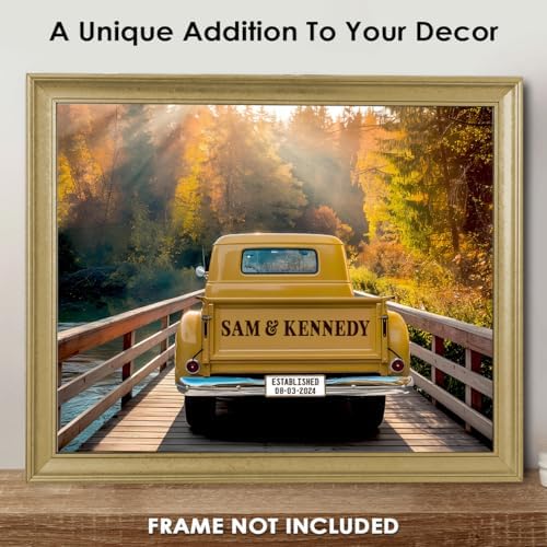 Romantic Pickup Truck Wall Art, Couple’s Names on Tailgate, Custom