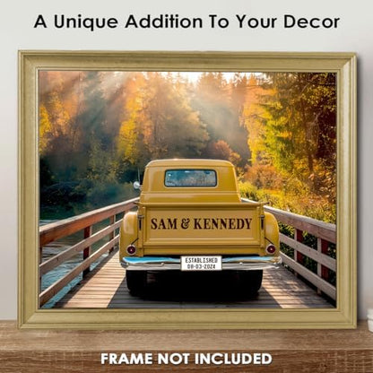 Romantic Pickup Truck Wall Art, Couple’s Names on Tailgate, Custom