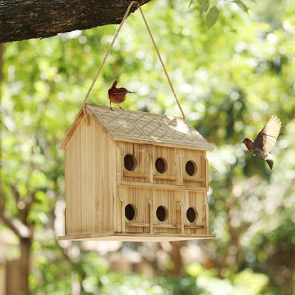 Wooden Bird Houses for Outside, 12-Hole Hanging Birdhouse