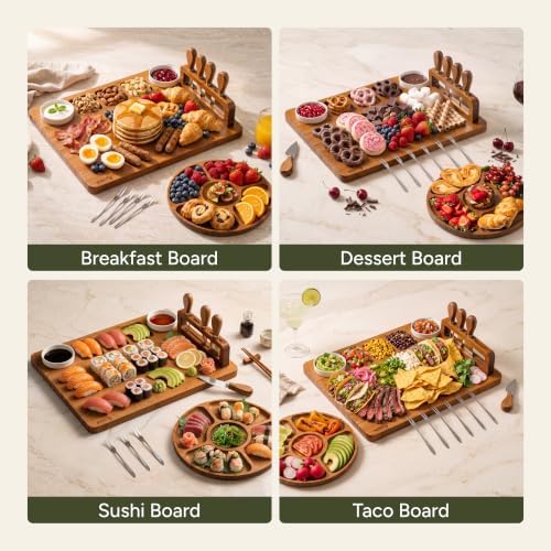 SMIRLY Charcuterie Boards Set, Cheese Board with Accessories, Brown