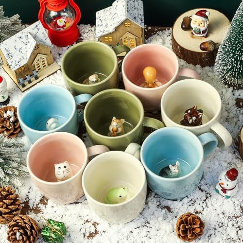 Frog Ceramic Mug Hidden 3D Animal Inside Coffee Cup(Cream Frog)