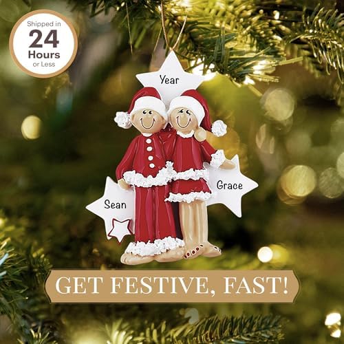 Personalized Couple Ornament 2026, Couple in Santa Suits
