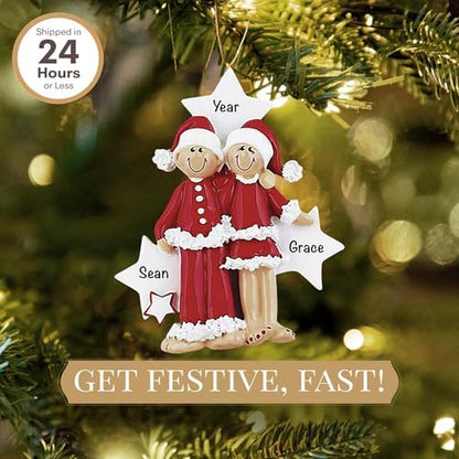 Personalized Couple Ornament 2026, Couple in Santa Suits