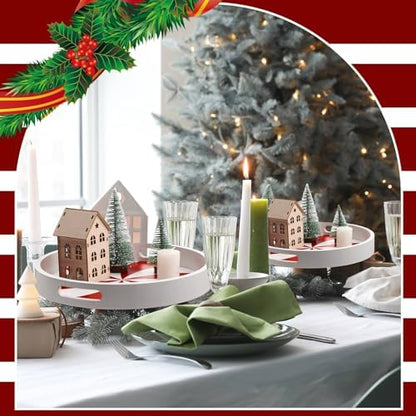 Christmas Serving Tray with Handles Xmas Round Wooden, Candy Cane