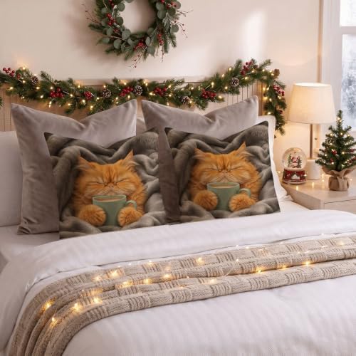 Throw Pillows Fluffy Orange Cat Pillow with Inserts 20x20 Inch