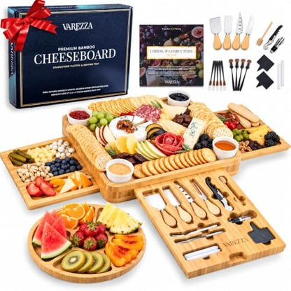 Charcuterie Boards Set – Large Bamboo Cheese Board & Platter with
