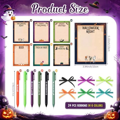 Pajean 72 Pcs Halloween Notepad and Pen Set with Ribbon Gifts