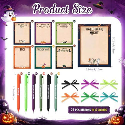 Pajean 72 Pcs Halloween Notepad and Pen Set with Ribbon Gifts