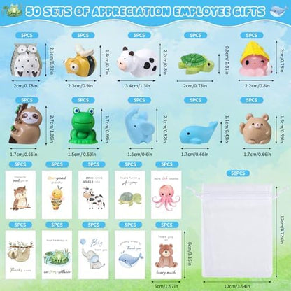 50 Sets Employee Teacher Appreciation Gifts with Cards & Bags, Animal