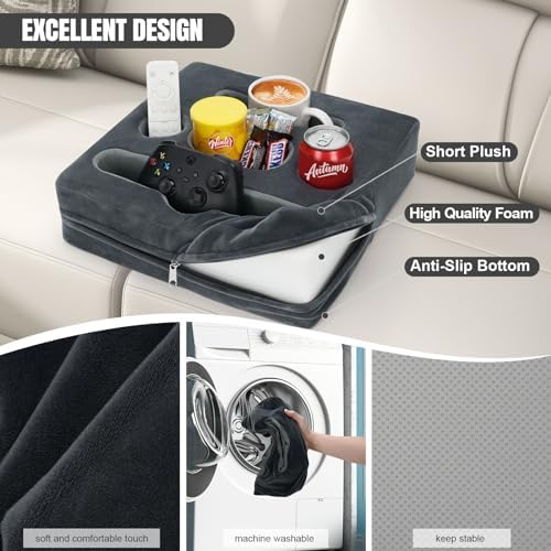 Couch Cup Holder Pillow, Sofa Drink Cup Holder Cozy Budd, Grey