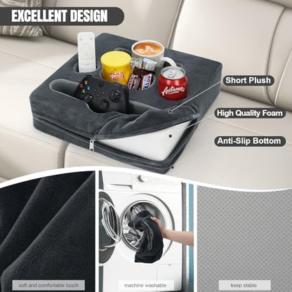Couch Cup Holder Pillow, Sofa Drink Cup Holder Cozy Budd, Grey