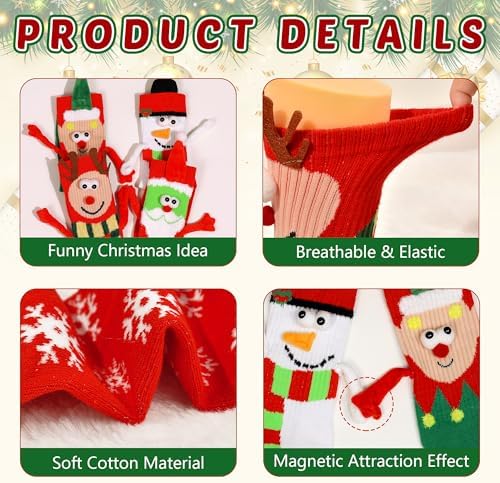 Itscolofy 4 Pairs Funny Christmas Socks, Magnetic Hand Holding Socks