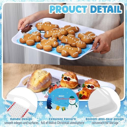Bokon 4 Pcs Winter Xmas Serving Tray with Handle 16"x 11" Large