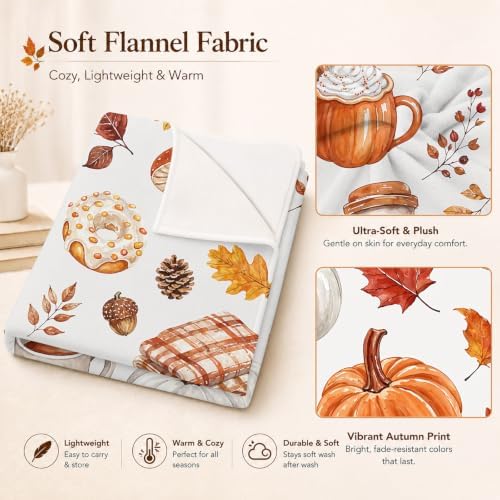 Aipon Fall Maple Leaf Pumpkin Coffee Scarf Throw Blanket 50 x 60 Inch