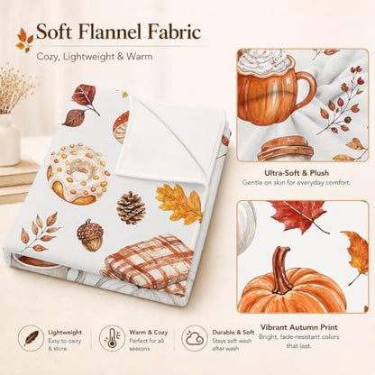 Aipon Fall Maple Leaf Pumpkin Coffee Scarf Throw Blanket 50 x 60 Inch