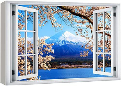 wall26 Canvas Print Wall Art Window View Japanese Sakura Cherry