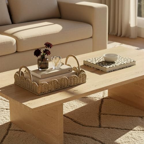 Household Essentials Seagrass Decorative Tray with Scalloped Edge